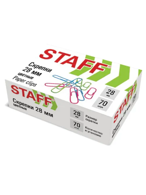 Скрепки STAFF 28 мм, цветные, 70 штук, 271708