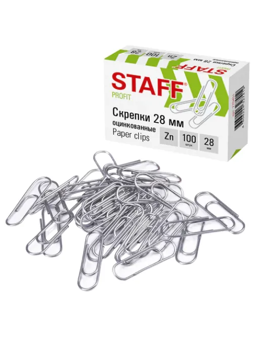 Скрепки STAFF, 28 мм, оцинкованные, 100 шт., в картонной коробке, 270451