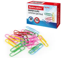 Скрепки EXTRA BRAUBERG 28 мм цветные 100 штук, 271313