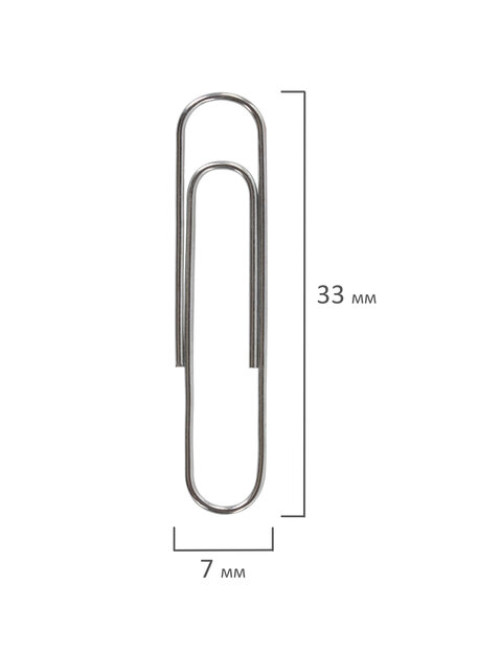 Скрепки BRAUBERG, 33 мм, никелированные, 100 шт., в картонной коробке, 270443