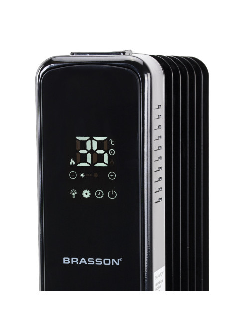 Обогреватель масляный BRASSON (БРАССОН) BOR-7 TOUCH, 7 секций, 1500 Вт, 3 режима, сенсор, пульт ДУ, черный, 457777