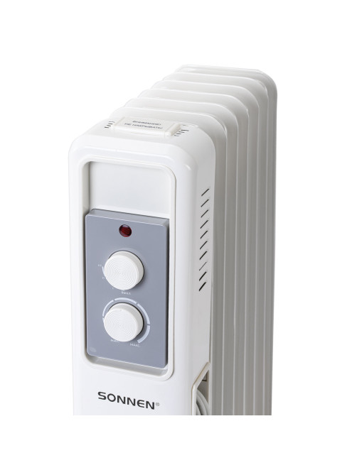 Обогреватель масляный SONNEN DFS-7E, 7 секций, 1500 Вт, 3 режима, механическое управление, белый, 457779