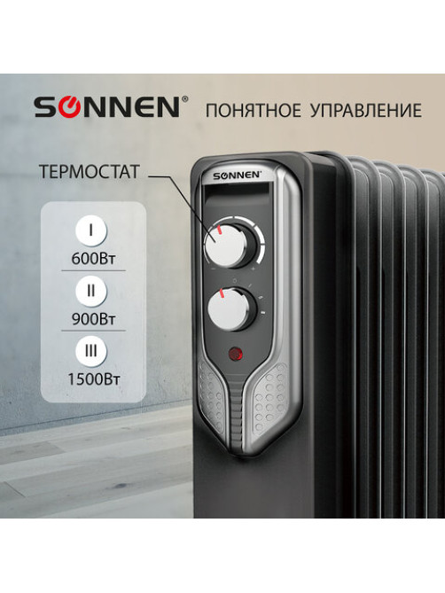 Обогреватель масляный SONNEN DFN-07BL, 1500 Вт, 7 секций, черный, 455310