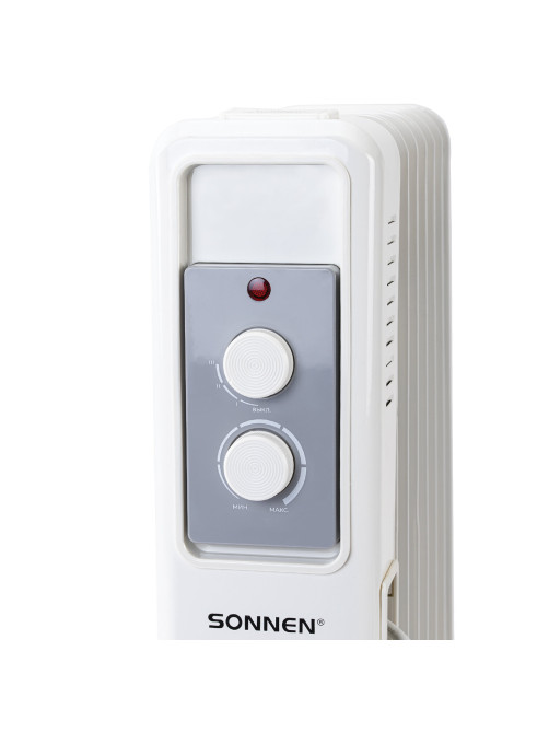 Обогреватель масляный SONNEN DFS-7E, 7 секций, 1500 Вт, 3 режима, механическое управление, белый, 457779