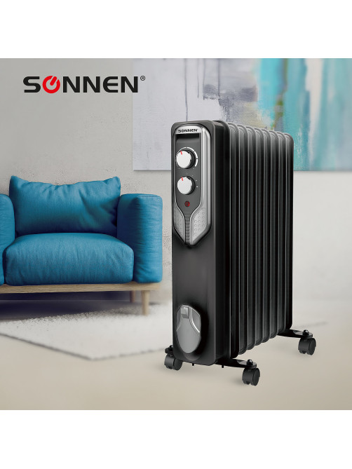 Обогреватель масляный SONNEN DFN-09BL, 2000 Вт, 9 секций, черный, 455311