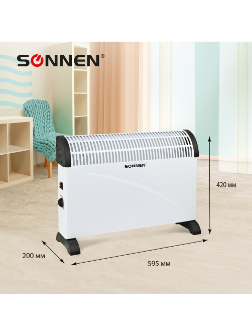 Обогреватель-конвектор SONNEN Y-01S, 2000 Вт, 3 режима работы, белый/черный, 455309
