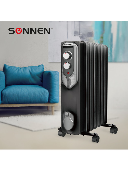 Обогреватель масляный SONNEN DFN-07BL, 1500 Вт, 7 секций, черный, 455310