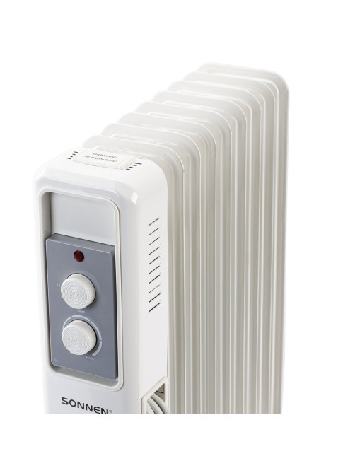 Обогреватель масляный SONNEN DFS-9E, 9 секций, 2000 Вт, 3 режима, механическое управление, белый, 457780