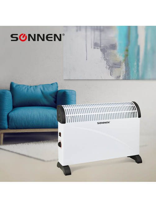 Обогреватель-конвектор SONNEN Y-01S, 2000 Вт, 3 режима работы, белый/черный, 455309