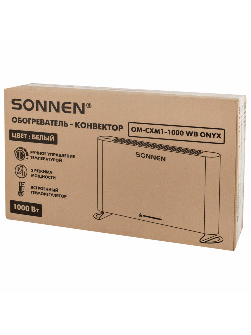 Обогреватель-конвектор SONNEN ONYX-1000.1, 1000 Вт, Х-образный нагревательный элемент, белый, сделано в России, 457629