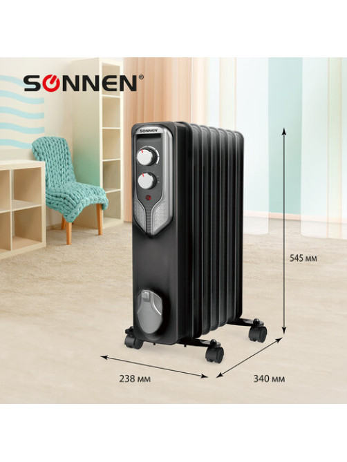 Обогреватель масляный SONNEN DFN-07BL, 1500 Вт, 7 секций, черный, 455310
