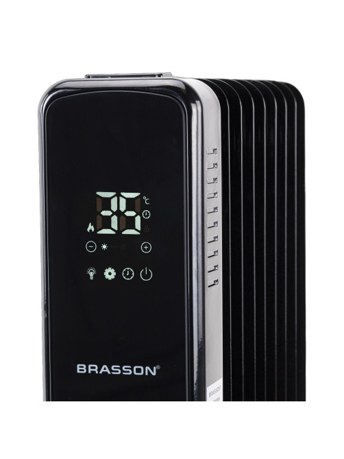 Обогреватель масляный BRASSON (БРАССОН) BOR-9 TOUCH, 9 секций, 2000 Вт, 3 режима, сенсор, пульт ДУ, черный, 457778
