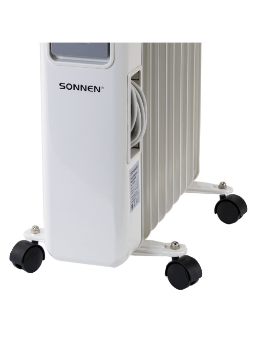 Обогреватель масляный SONNEN DFS-9E, 9 секций, 2000 Вт, 3 режима, механическое управление, белый, 457780