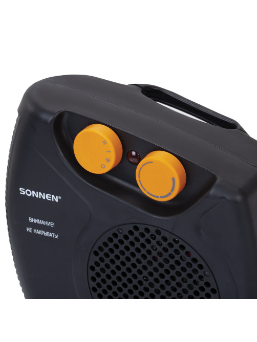 Тепловентилятор SONNEN FH06, 1000/2000 Вт, 2 режима нагрева, режим вентиляции, черный/оранжевый, 457781
