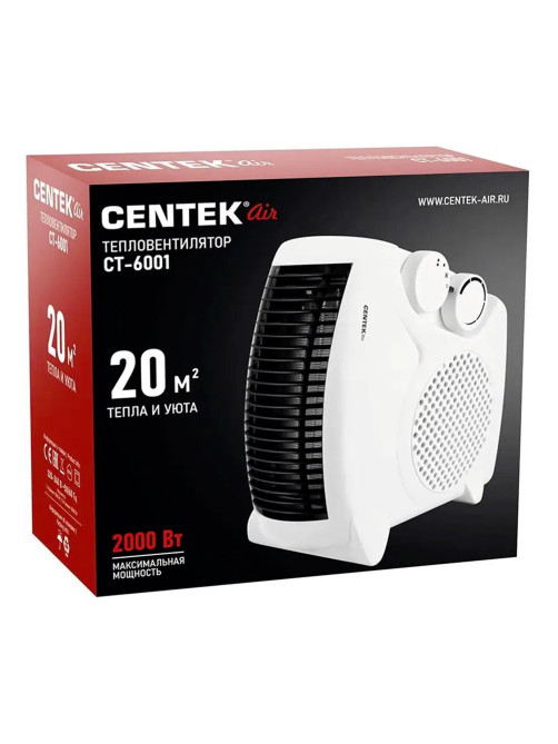 Тепловентилятор CENTEK CT-6001, 2000 Вт, 3 режима работы, 2 рабочих положения, белый
