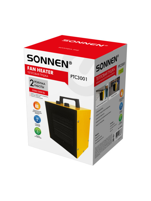 Тепловая пушка электрическая SONNEN PTC3001, 3000 Вт, керамический нагревательный элемент, 2 режима, 456206