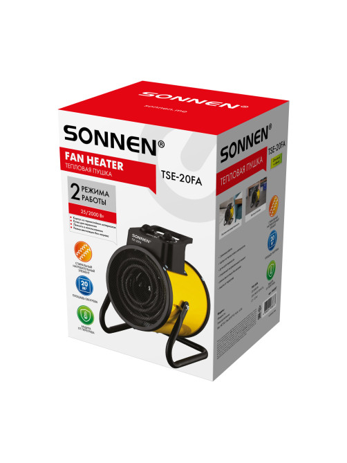 Тепловая пушка электрическа SONNEN TSE-20FA, 2000 Вт, ТЭН/спиральный нагревательный элемент, 2 режима, 456207