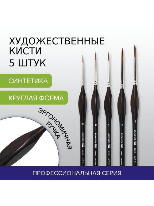 Кисти художественные набор 5 шт., синтетика, BRAUBERG ART CLASSIC, ЭРГОНОМИЧНЫЕ, 200950