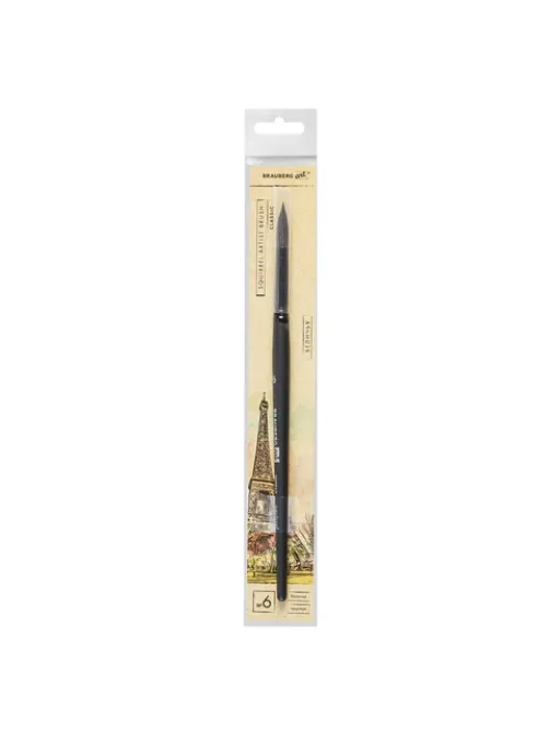 Кисть художественная проф. BRAUBERG ART CLASSIC, белка, круглая, № 6, 200912