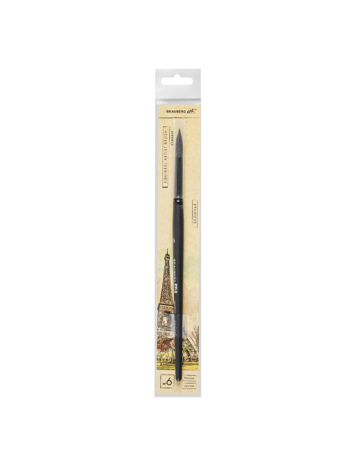 Кисть художественная проф. BRAUBERG ART CLASSIC, белка, круглая, № 6, 200912
