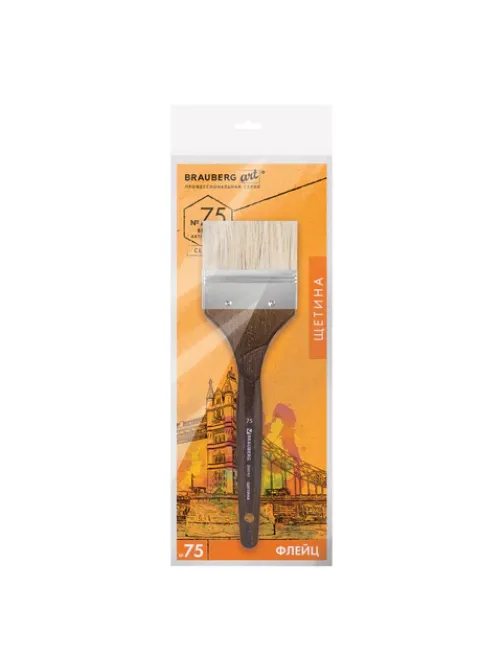 Кисть художественная профессиональная BRAUBERG ART CLASSIC, щетина, флейц, № 75, короткая ручка