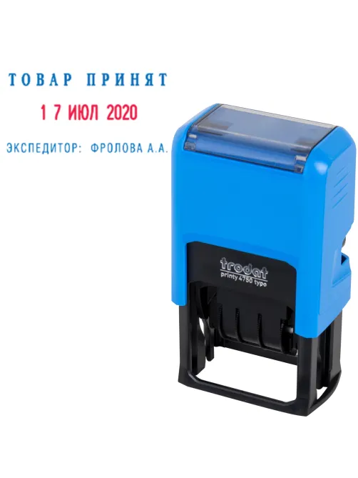 Датер самонаборный, 2 строки + дата, оттиск 41х24 мм, сине-красный, TRODAT 4750 P4, КАССА, 141427