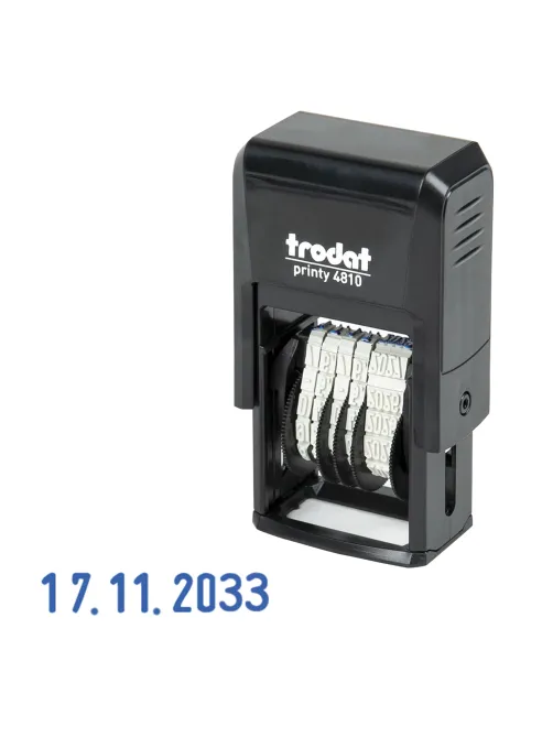 Датер-мини, месяц ЦИФРАМИ, ДЛЯ БАНКА, оттиск 20х3,8 мм, синий,TRODAT 4810 P4, корпус черный, подушка, 82499