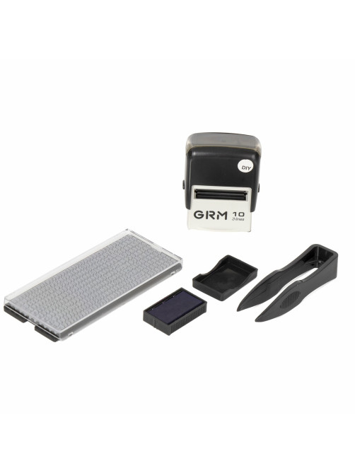 Штамп самонаборный (мини) 3-строчный, оттиск 26х12 мм, синий, GRM 10 DIY, КАССА В КОМПЛЕКТЕ, 116000000