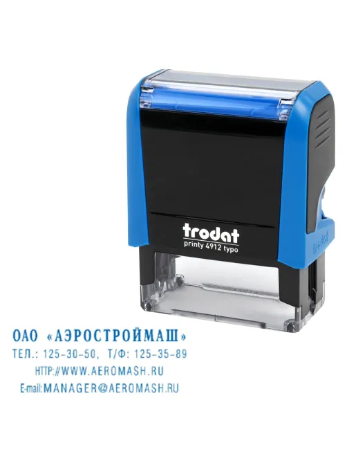 Штамп самонаборный 4-строчный, 47х18 мм, синий, TRODAT 4912 P4, корпус СИНИЙ, КАССА В КОМПЛЕКТЕ, 67581