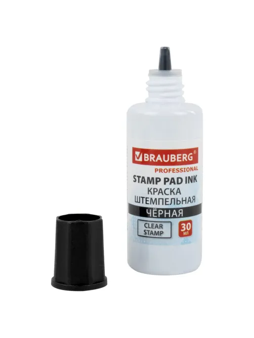 Краска штемпельная BRAUBERG PROFESSIONAL, clear stamp, черная, 30 мл, на водной основе, 227983