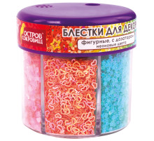 Блестки для декора, поделок, DIY, творчества, оформления, ФИГУРНЫЕ, ОСТРОВ СОКРОВИЩ, НЕОН, диспенсер с дозатором, 6 цветов по 9 г, 662226