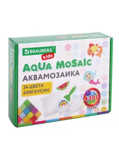 Аквамозаика 24 цвета 4200 бусин, с трафаретами, инструментами и аксессуарами, BRAUBERG KIDS, 664916