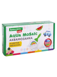 Аквамозаика 15 цветов, 1500 бусин, с трафаретами и инструментами, BRAUBERG KIDS, 664913