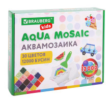 Аквамозаика 30 цветов 12000 бусин, с трафаретами, инструментами, аксессуарами, BRAUBERG KIDS, 664917
