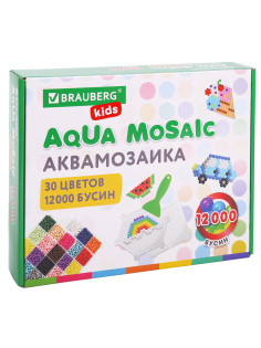 Аквамозаика 30 цветов 12000 бусин, с трафаретами, инструментами, аксессуарами, BRAUBERG KIDS, 664917