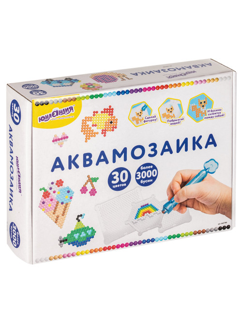 Аквамозаика, 30 цветов, 3000 бусин, в колорбоксе, ЮНЛАНДИЯ, 663780