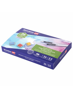 Акварель художественная кюветы НАБОР 36 цветов по 3,5 г, пластиковый кейс, BRAUBERG ART CLASSIC, 191771