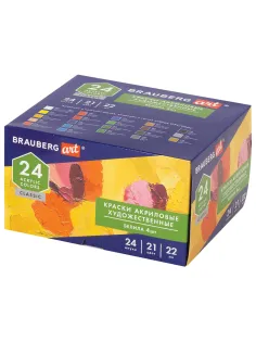 Краски акриловые художественные BRAUBERG ART CLASSIC, НАБОР 24 шт, 21 цвет, в тубах 22 мл, 191722