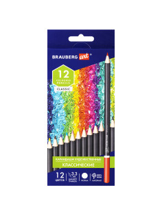 Карандаши художественные цветные BRAUBERG ART CLASSIC, 12 цветов, МЯГКИЙ грифель 3,3 мм, 181536