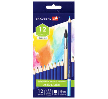 Карандаши художественные цветные акварельные BRAUBERG ART CLASSIC, 12 цветов, грифель 3,3 мм, 181529