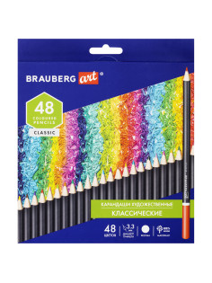 Карандаши художественные цветные BRAUBERG ART CLASSIC, 48 цветов, МЯГКИЙ грифель 3,3 мм, 181539