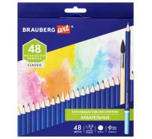 Карандаши художественные цветные акварельные BRAUBERG ART CLASSIC, 48 цветов, грифель 3,3 мм, 181532