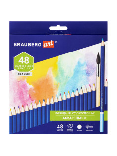Карандаши художественные цветные акварельные BRAUBERG ART CLASSIC, 48 цветов, грифель 3,3 мм, 181532