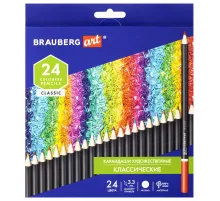 Карандаши художественные цветные BRAUBERG ART CLASSIC, 24 цвета, МЯГКИЙ грифель 3,3 мм, 181537