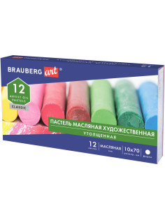 Пастель масляная художественная BRAUBERG ART CLASSIC, УТОЛЩЕННАЯ, 12 цветов, круглое сечение, 181450