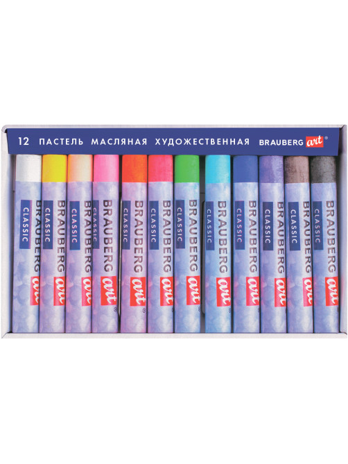 Пастель масляная художественная BRAUBERG ART CLASSIC, 12 цветов, круглое сечение, 181447
