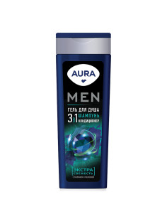 Гель для душа 3 в 1, шампунь + кондиционер 380 мл, AURA MEN 