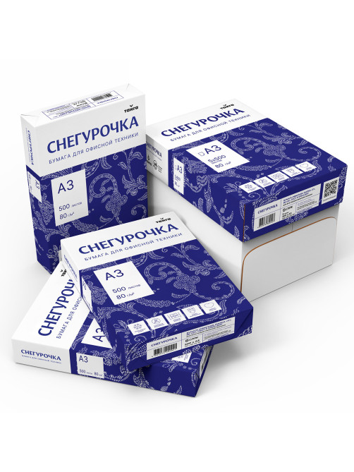 Бумага офисная БОЛЬШОГО ФОРМАТА (297х420), А3, 80 г/м2, 500 л., марка С, СНЕГУРОЧКА, 146% (CIE)