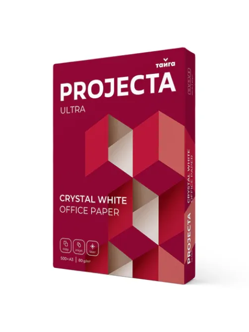 Бумага офисная БОЛЬШОГО ФОРМАТА (297х420), А3, 80 г/м2, 500 л., марка А, PROJECTA ULTRA, Россия, 162% (CIE)