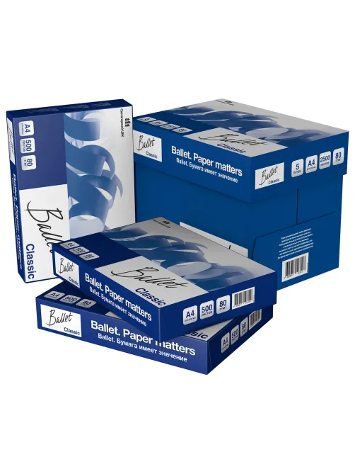 Бумага офисная А4, 80 г/м2, 500 л., марка В, BALLET CLASSIC, Россия, 153% (CIE)